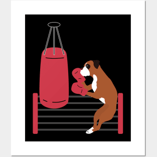 Boxing Boxer Dog Hitting A Punching Bag Posters and Art